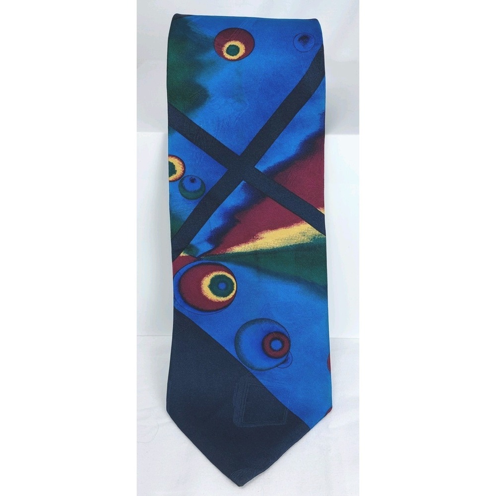 Vintage After Dark Novelty 100% Silk Men's Neck Tie Navy Blue Turquoise 4"x58"